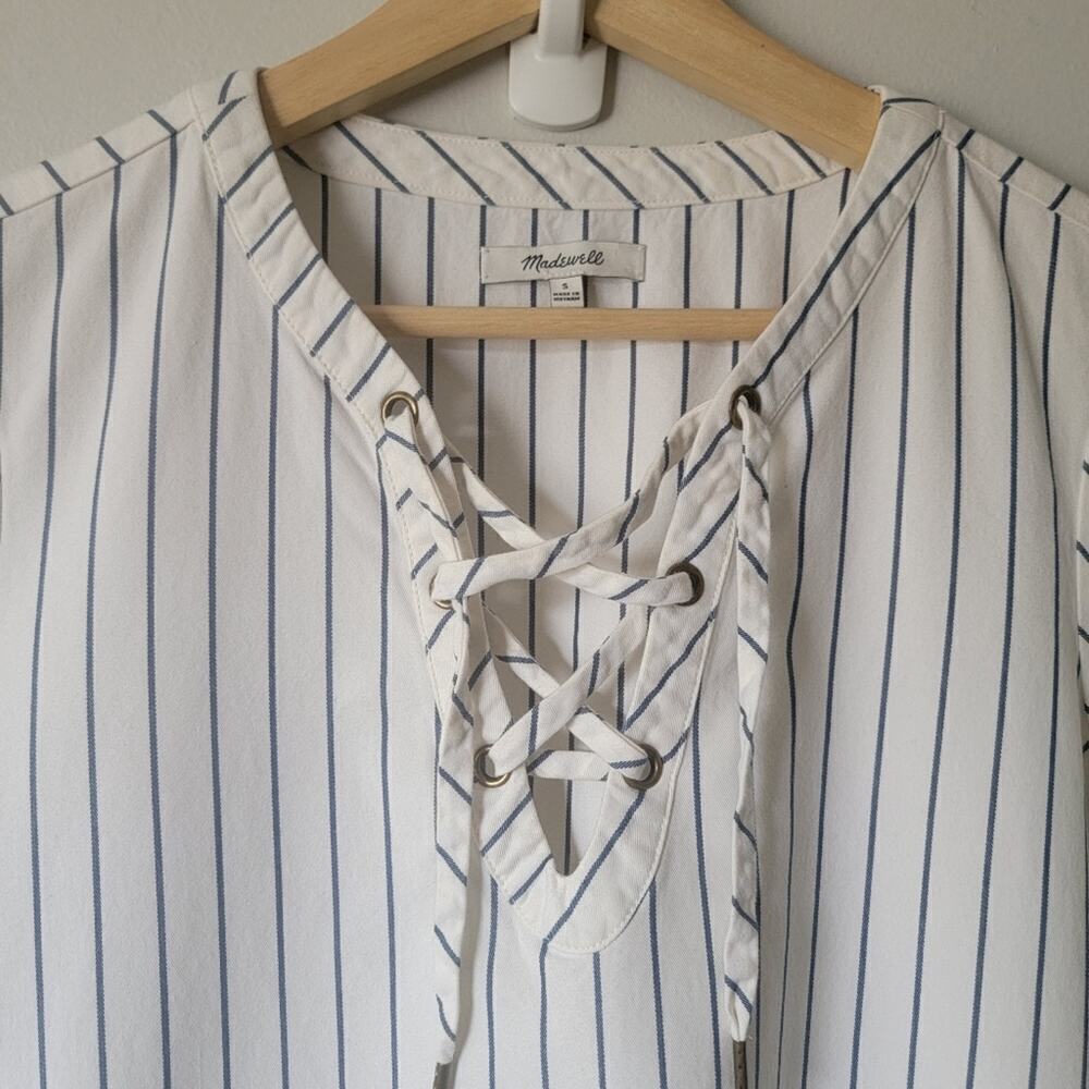 Madewell Harbor Lace-Up Neckline Minimalist Normcore Capsule Short Sleeve Dress - Picture 5 of 11